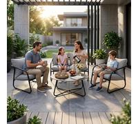 Alivio 4 Seater Iron Garden Sofa Set with Cushion & Coffee Table, Grey | Size: 110 cm x 35 cm Alivio Grey 110 cm x 35 cm