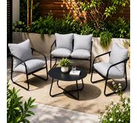Alivio 4-Seater Patio Iron Conversation Set, Cushioned Loveseat, Table, Chair in Grey | Size: 110 cm x 35 cm Alivio Grey 110 cm x 35 cm