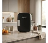 Alivio 4L Portable Mini Fridge, Compact Cooler & Warmer, 6 Can Personal Refrigerator for Bedroom, Office, Student Dorm, Drinks, Skincare, Tabletop, AC/DC, Black