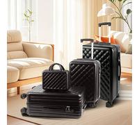 Alivio 4 Piece Luggage Set, Lightweight Hard Shell ABS Suitcase, 3-Stage Adjustable Telescopic Handle Trolley 14, 20, 24, 28in (Black)