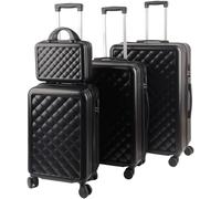 Alivio 4 Piece Luggage Set, Lightweight Hard Shell ABS Suitcase, 3-Stage Adjustable Telescopic Handle Trolley 14, 20, 24, 28in (Black)