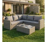 Alivio 5 Seater Rattan Corner Sofa Set, PE Rattan Garden Furniture Set with Coffee Table, Anti-UV Cushions for Indoor Outdoor - Grey Alivio Grey