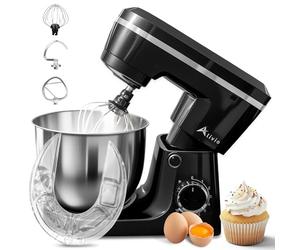 Alivio 5L Stand Mixer 1500W Heavy Duty Kitchen Mixer, 10+P Speed Control, Compact Electric Food Mixer with Dough Hook, Flat Beater & Whisk, Stainless Steel Bowl for Baking, Kneading & Whipping (Black)