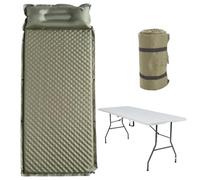 Alivio 6ft Folding Table Heavy Duty Trestle Table with Inflatable Sleeping Pad, Self Inflation 1.5in Memory Foam Sleeping Mat for Picnic, Garden, Party, Beach, Outdoor (White & Olive Green, Pack of 2)