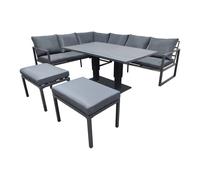 Alivio 8-Seater Grey L-Shape Garden Sofa Set with Rising Table & Stools | Size: 250 cm x 70 cm Alivio Grey 250 cm x 70 cm