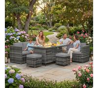 Alivio 8-Seater Rattan Furniture Set with Built-In Fire Pit & Cushions in Grey Alivio Grey