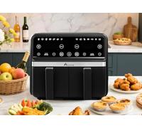 Alivio 9L Dual Basket Air Fryer, Large Double Drawer Air Fryer with LED Touch Screen, 14 Cooking Programs, Independent Temperature Control & Dishwasher Safe Baskets (Black)