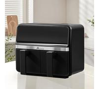 Alivio 9L Dual Basket Air Fryer with LED Touch Screen, 14 Cooking Programs, Independent Temperature Control, 360° Hot Air Circulation, Non-Stick & Dishwasher Safe, Low Oil Healthy Cooking (Black)