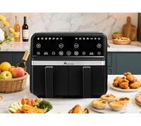 Alivio 9L Dual Basket Air Fryer - Large 14-in-1 Double Drawer Digital Airfryer with LED Touchscreen, Independent Dual Zone Controls & Dishwasher-Safe Baskets (Black)