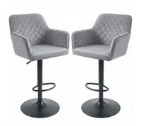 Alivio Set of 2 Swivel Velvet Bar Stools Modern Counter Chairs with Adjustable Height, Quilted Backrest & Footrest in Grey Alivio Grey