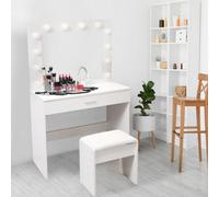 Alivio Dressing Table With Hollywood Led Lights Mirror, Vanity Makeup Table Set With Drawer & Stool, Bedroom Makeup Table (White)