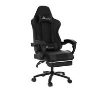 Alivio Ergonomic Gaming Chair with Massage Lumbar Cushion & Retractable Footrest, PU Leather Video Game Chair (Black)