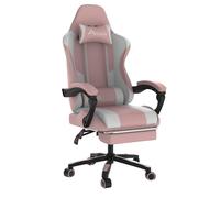 Alivio Ergonomic Gaming Chair with Massage Lumbar Cushion & Retractable Footrest, PU Leather Video Game Chair (Pink)