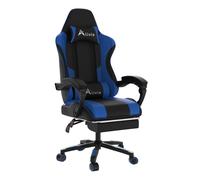 Alivio Ergonomic Gaming Chair with Massage Lumbar Cushion & Retractable Footrest, PU Leather Video Game Chair (Blue)