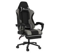 Alivio Ergonomic Gaming Chair with Massage Lumbar Cushion & Retractable Footrest, PU Leather Video Game Chair (Grey)