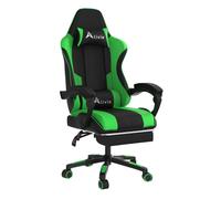 Alivio Ergonomic Gaming Chair with Massage Lumbar Cushion & Retractable Footrest, PU Leather Video Game Chair (Green)