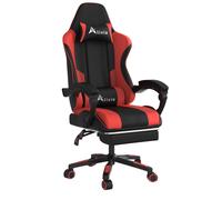 Alivio Ergonomic Gaming Chair with Massage Lumbar Cushion & Retractable Footrest, PU Leather Video Game Chair (Red)