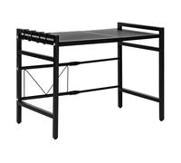 Alivio Expandable Microwave Oven Rack, Heavy Duty Adjustable Kitchen Storage Shelf with Hooks, Heat-Resistant Countertop Organizer for Microwave, Utensils & Desktop Storage (Black)