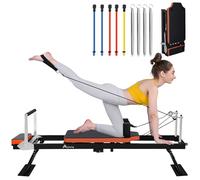 Alivio Foldable Pilates Reformer Machine for Home Gym, Full Body Reformer Bed with Adjustable Resistance, Quiet Smooth Sliding Rail, 3 Height Pulley Risers & Foot Bar, 440lbs Capacity