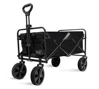Alivio Heavy Duty Folding Wagon Cart, Large Collapsible Garden Trolley with Adjustable Handle, Portable Outdoor Utility Cart for Camping, Beach, Shopping & Garden Use, 70 x 48 x 50cm, Black