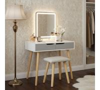 Alivio Hollywood Dressing Table Set With Rectangle Led Mirror & Stool (Grey)