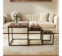 Alivio Industrial Nesting Coffee Tables with Sturdy Metal Base & Wood Finish (Set of 3 Pc, Brown)