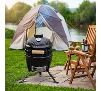 Alivio Kamado 13" Ceramic Mini Bbq Grill Smoker Egg Charcoal Cooking Oven, Portable Oven And Smoker With Stand - Black
