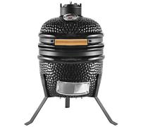 Alivio Kamado 13" Ceramic Mini BBQ Grill Smoker Egg Charcoal Cooking Oven, Portable Oven & Smoker with Stand (Green) in Black Alivio Black