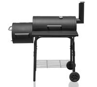 Large Oil Drum Charcoal BBQ Grill with Offset Smoker (Black) Alivio Black One Size