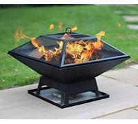 Alivio Metal Square Firepit Table Backyard Patio Garden Stove Wood Burning Fire Pit in Black Alivio Black