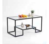 Alivio Modern Coffee Table with Metal Frame & Storage Shelves in Clear Alivio Clear