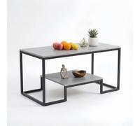 Alivio Modern Coffee Table with Metal Frame & Storage Shelves in Grey Alivio Grey