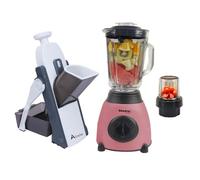 Alivio Multifunctional Vegetable Chopper 4 Cutting Modes Spring Slicer Dicer with Bistro Chef 2-in-1 Professional Mixer Blender 850W for Kitchen Ice Crusher, Smoothie Maker (2Pc Set, Pink & Grey)