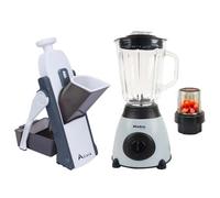 Alivio Multifunctional Vegetable Chopper 4 Cutting Modes Spring Slicer Dicer with Bistro Chef 2-in-1 Professional Mixer Blender 850W for Kitchen Ice Crusher, Smoothie Maker (2Pc Set) (Blue & Grey)