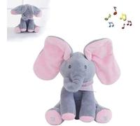 Alivio Peek-a-boo Elephant Singing Musical Baby Plush Toy Stuffed Doll (Pink Gray)