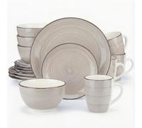Alivio Porcelain 16-Piece Dinner Set, Lead-Free Blue Glaze Dinnerware Set for 4, Microwave & Dishwasher Safe Plates, Bowls & Mugs (Chocolate)