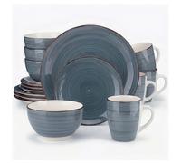 Alivio Porcelain 16-Piece Dinner Set, Lead-Free Blue Glaze Dinnerware Set for 4, Microwave & Dishwasher Safe Plates, Bowls & Mugs (Grey)