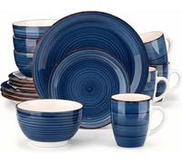 Alivio Porcelain 16-Piece Dinner Set Lead-Free Glaze Dinnerware (Blue)