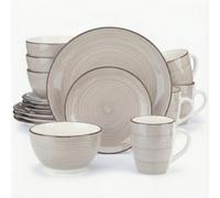 Alivio Porcelain 16-Piece Dinner Set, Lead-Free Blue Glaze Dinnerware Set for 4, Microwave & Dishwasher Safe Plates, Bowls & Mugs (Chocolate)