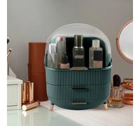 Alivio Portable Round Desktop Makeup Organizer with 2 Drawers in Dark Green Alivio Dark Green