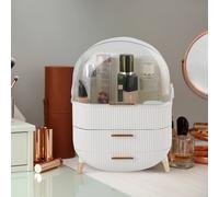 Alivio Portable Round Desktop Makeup Organizer With 2 Drawers In White White