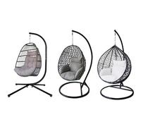 Alivio Rattan Effect Hanging Basket Egg Chair: Folding Egg Chair Freestanding Steel Frame With Grey Cushions
