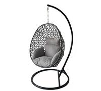Alivio Rattan Hanging Egg Chair Basket Chair with Cushion, Weather Resistant Free Standing Swing Chair for Indoor, Outdoor, Patio, Garden, Balcony 150kg Capacity (Grey)