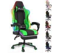 Alivio RGB LED Gaming Chair with Massage Support, Footrest & App Control in Green Alivio Green