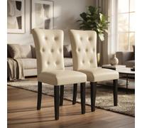 Alivio White Faux Leather Dining Chairs Set Of 2, Modern Diamond Tufted Upholstered Kitchen Chairs With Dark Wood Legs