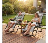 Alivio Set Of 2 Heavy-Duty Zero Gravity Chairs Sunloungers, Garden Outdoor Sun Loungers Folding Reclining Chairs (Light Grey)