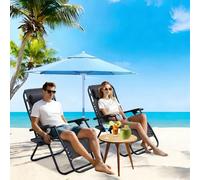 Alivio Set of 2 Heavy-Duty Zero Gravity Reclining Sunloungers Patio Chairs with Mobile Cup Holder in Dark Grey Alivio Dark Grey
