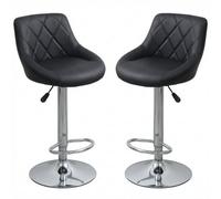 Alivio Set Of 2 Modern Chrome Bar Stools With Footrest (Black)