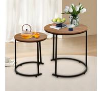 Alivio Set Of 2 Round Nesting Coffee Table, Modern Side Tables For Bedroom, Living Room, Balcony (Wooden)