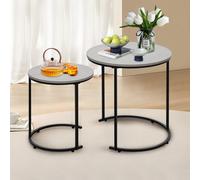 Alivio Set of 2 Round Nesting Coffee Tables with Metal Frame (Grey)